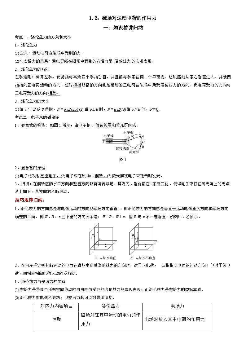 1.2 磁场对运动电荷的作用力-高二物理精讲与精练高分突破考点专题系列(人教版2019选择性必修第二册)第1页