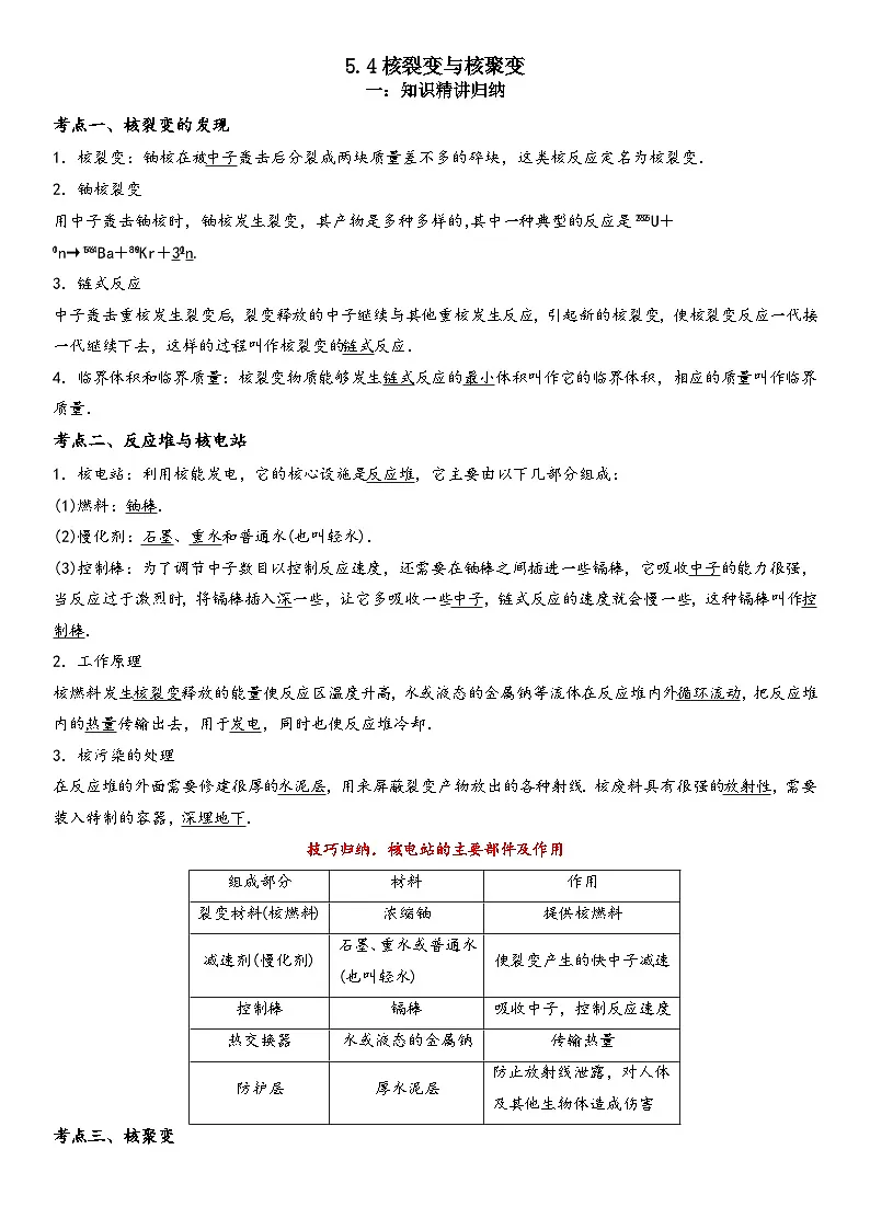 5.4核裂变与核聚变-高二物理精讲与精练高分突破考点专题系列(选择性必修第三册)第1页