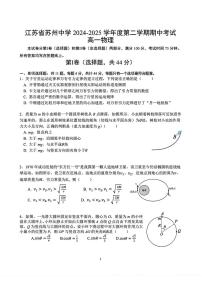 江苏省苏州中学2024-2025学年高一下学期期中物理试卷(含答案)