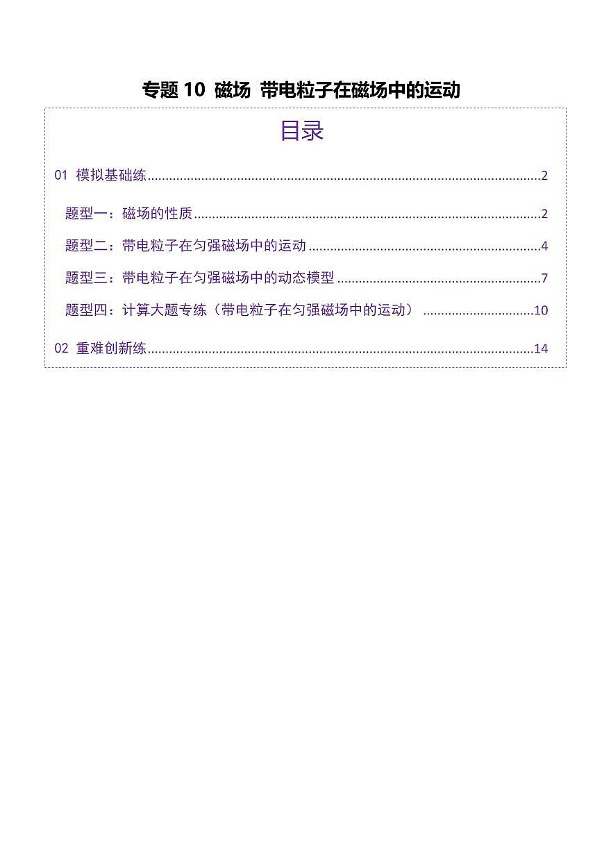 2025年高考物理二轮复习讲练测(新高考通用)专题10 磁场 带电粒子在磁场中的运动(练习)(原卷版)第1页