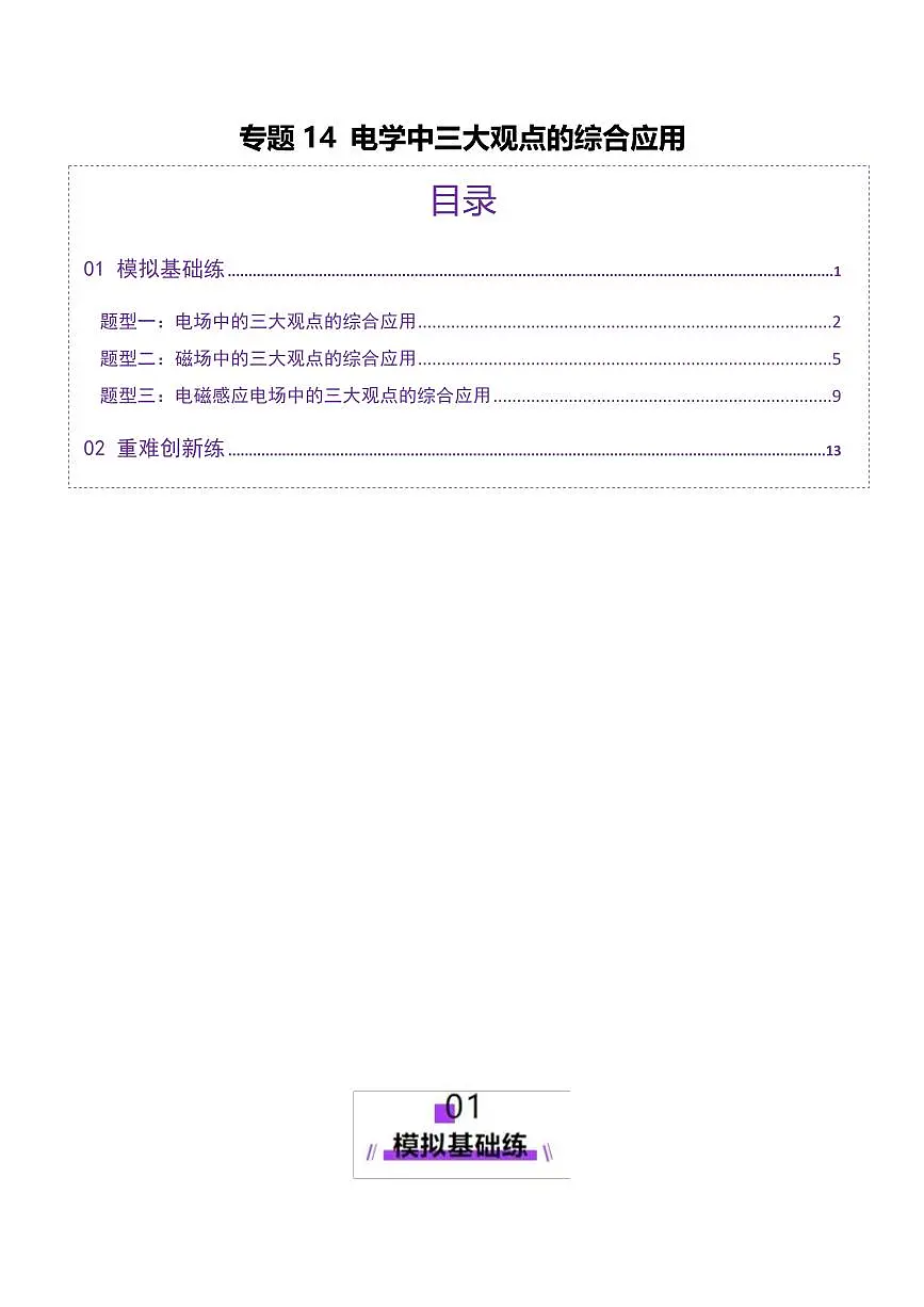 2025年高考物理二轮复习讲练测(新高考通用)专题14 电学中三大观点的综合应用(练习)(原卷版)第1页