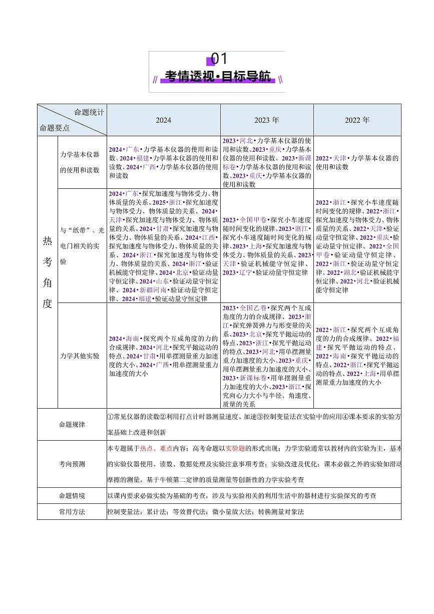 2025年高考物理二轮复习讲练测(新高考通用)专题19 力学实验(讲义)(原卷版)第3页