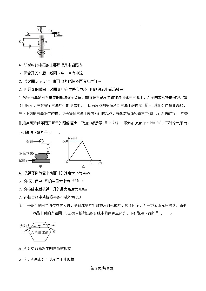安徽省A10联盟2024-2025学年高二下学期3月阶段考物理试题(F)(原卷版)第2页