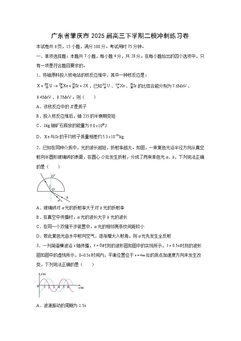 2025届广东省肇庆市高三下学期二模冲刺练习物理试卷(解析版)第1页