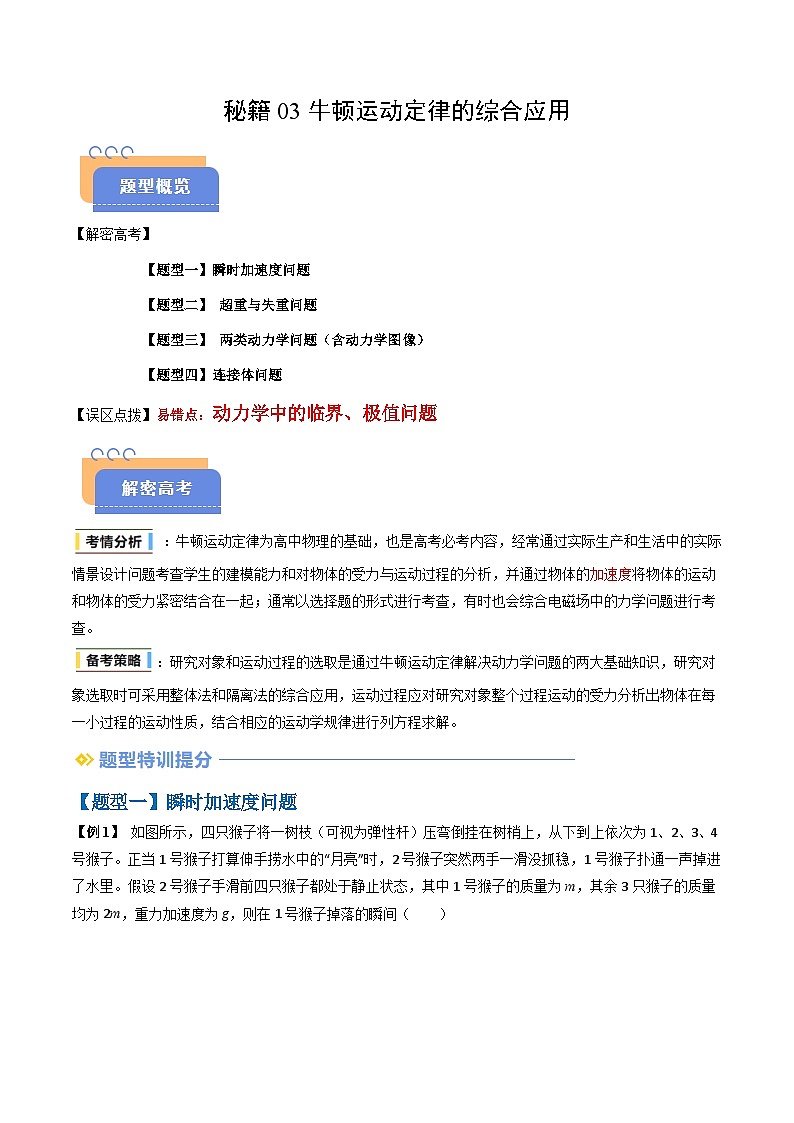 备战2025年高考物理(新高考专用)抢分秘籍03牛顿运动定律的综合应用(四大题型)(学生版)第1页