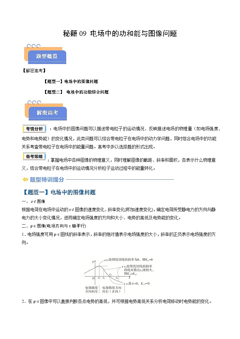 备战2025年高考物理(新高考专用)抢分秘籍09电场中的功和能与图像问题(二大题型)(教师版)第1页