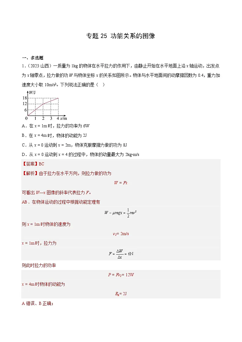 十年高考真题(2014-2023)分项汇编 物理 专题25 功能关系的图像 含解析第1页