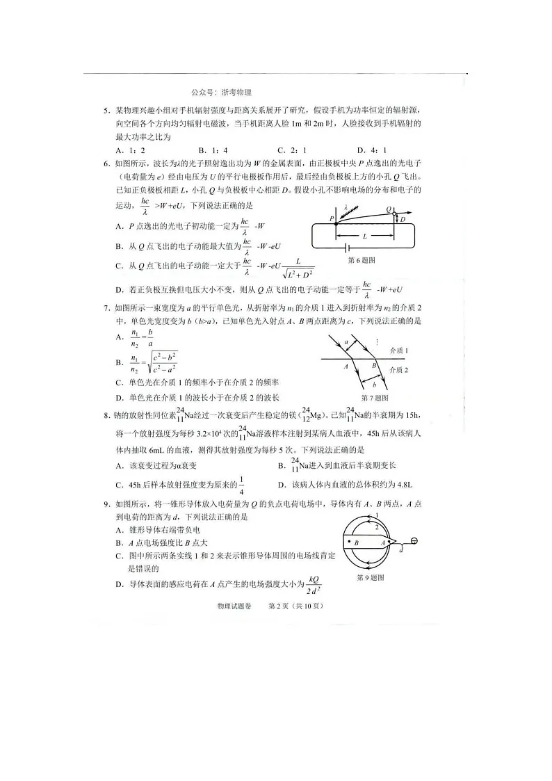 2024届浙江省绍兴市高三下学期二模物理试题第2页
