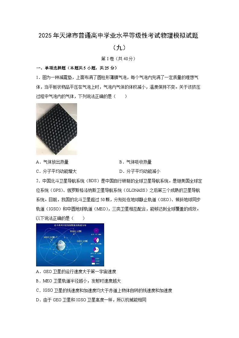 2025届天津市普通高中学业水平等级性考试模拟(九)物理试题第1页