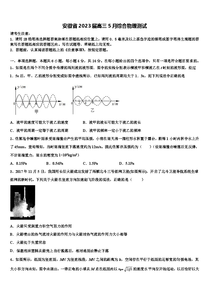 2023届安徽省高三下学期5月综合测试物理试卷 附答案第1页