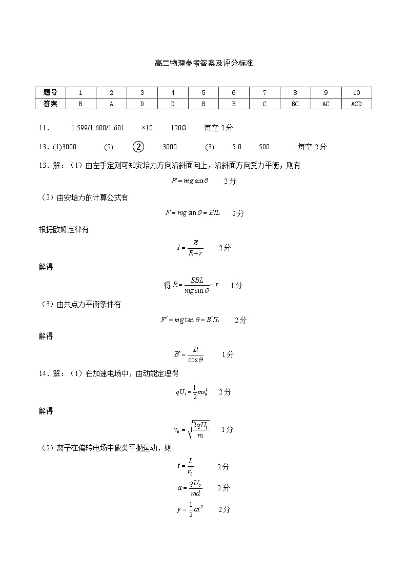 高二物理答案第1页