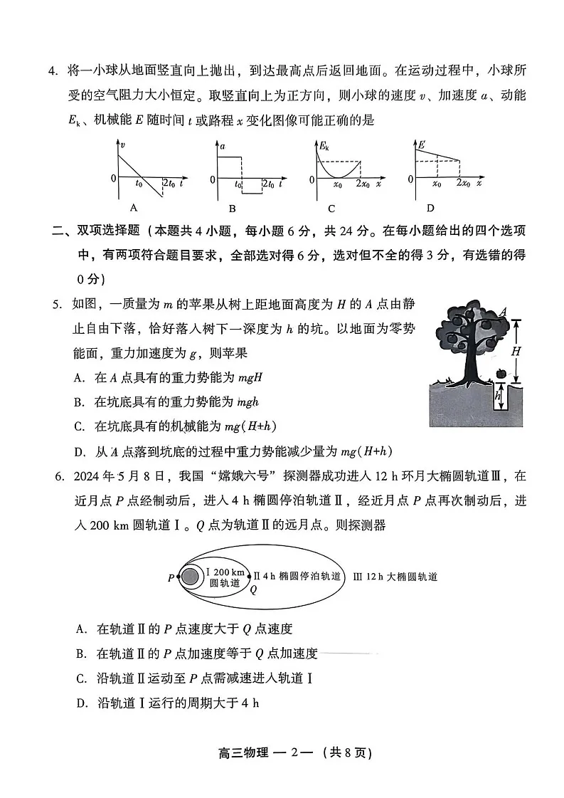 2025届福建福州第一次质量检测高三(开学考)-物理试题(含答案)第2页
