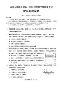 重庆西南大学附属中学2024-2025学年高二下学期期中考试物理试题+答案