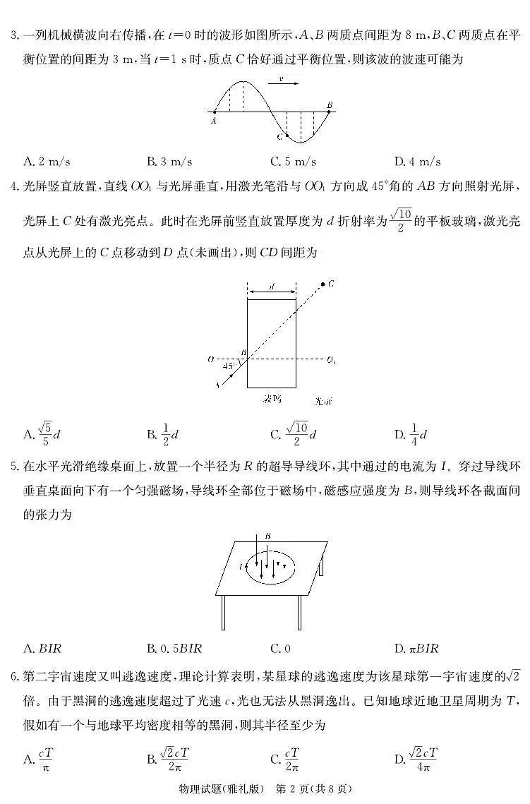 炎德·英才大联考雅礼中学 2025 届高三高考模拟试卷(一)物理+答案第2页