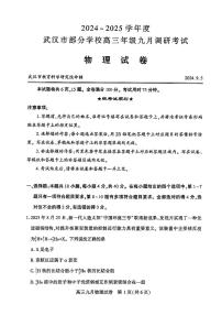 2024-2025学年度武汉市部分学校高三年级九月调研考试 物理试卷（含答案）