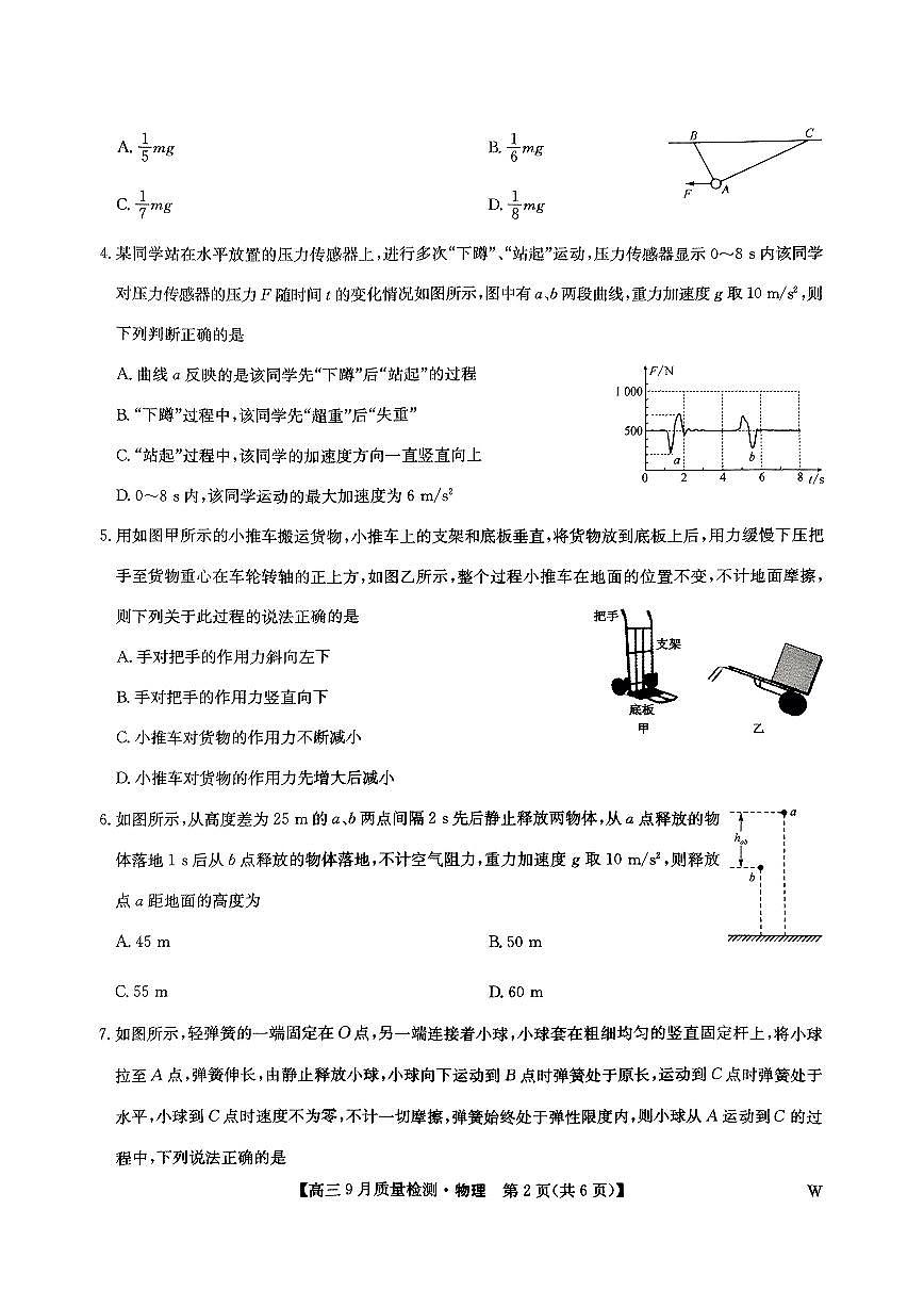 九师联盟2025届高三9月质量检测 物理试卷(含答案)第2页