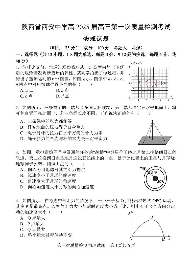 陕西省西安中学2024-2025学年高三上学期10月月考物理试卷(含答案)第1页
