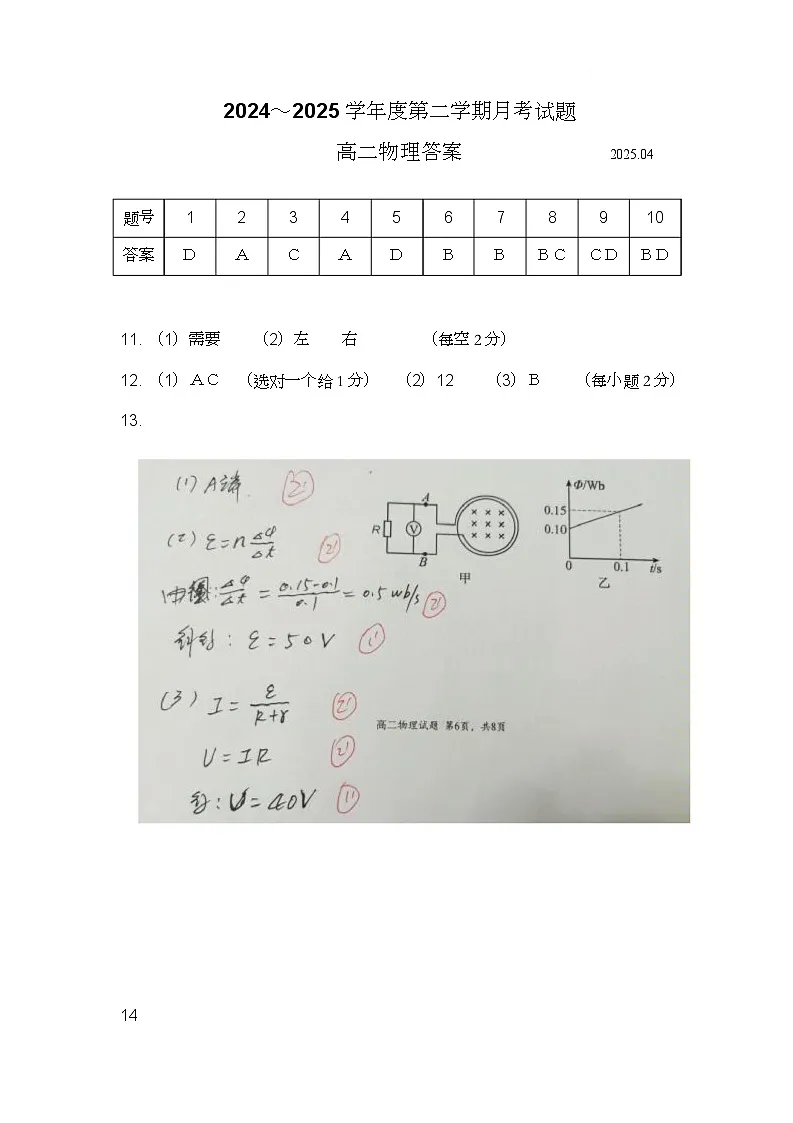 高二物理答案第1页