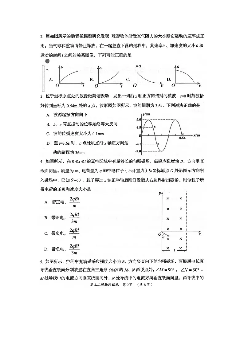 2025届湖南省岳阳市高三下学期二模考试物理(图片版)试题第2页