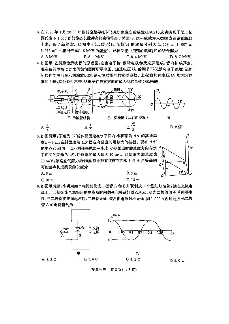 2025届河北省沧州市高三下学期4月复习质量监测(二模)物理(图片版)试题第2页