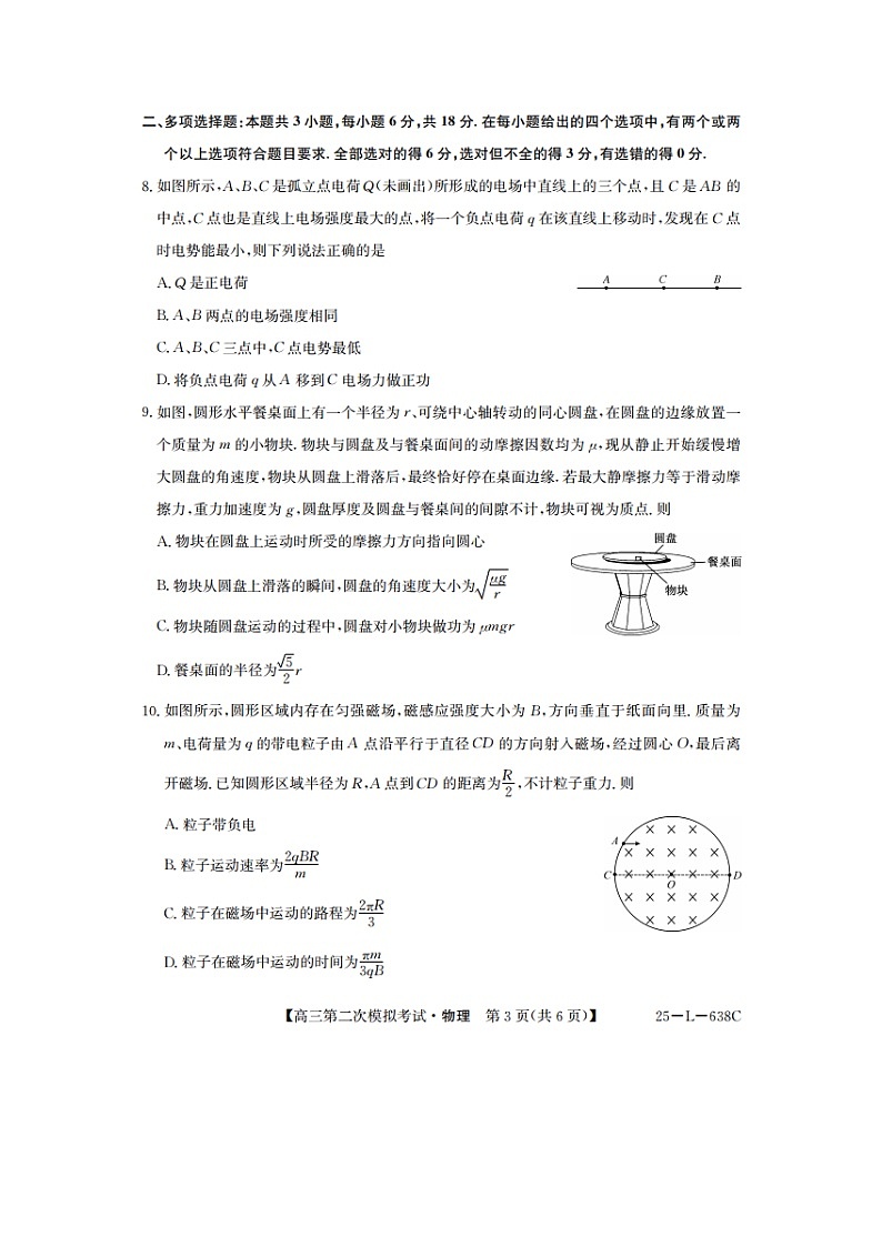 2025届青海省西宁市大通县高三下学期二模物理(图片版)试卷第3页