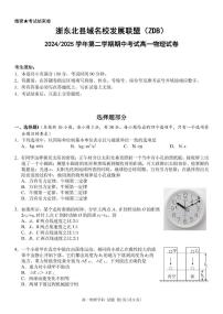 浙江省浙东北县域名校发展联盟（ZDB）2024-2025学年高一下学期4月期中考试物理试题（PDF版附答案）