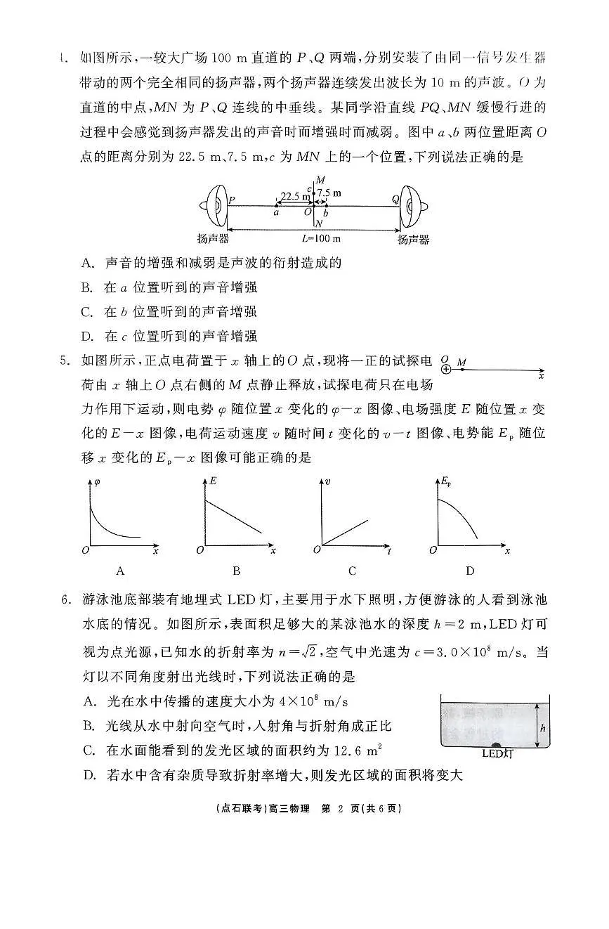 物理丨辽宁省点石联考2025届高三下学期5月联合考试试卷及答案第2页