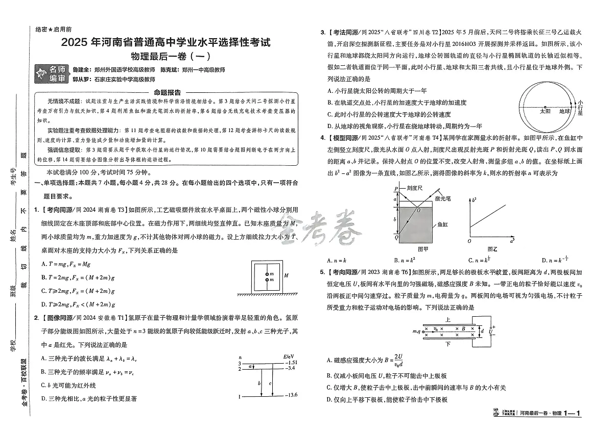 2025届金考卷高考最后一卷物理试题(含答案)第1页