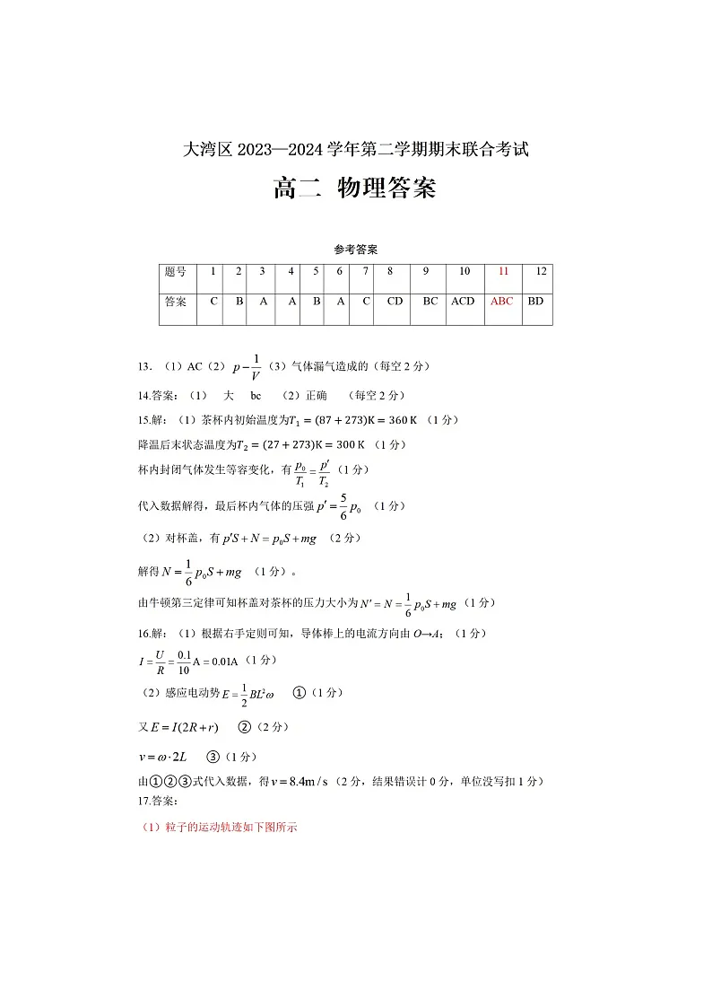 高二物理参考答案第1页