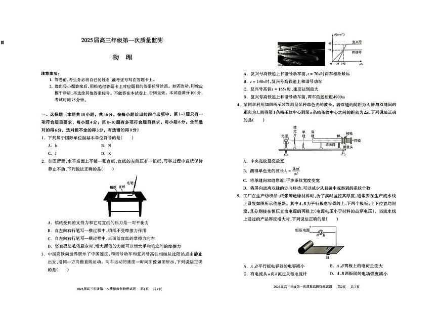 2025屆內(nèi)蒙古呼和浩特市高三上學(xué)期第一次質(zhì)量監(jiān)測物理試題(高考模擬)第1頁
