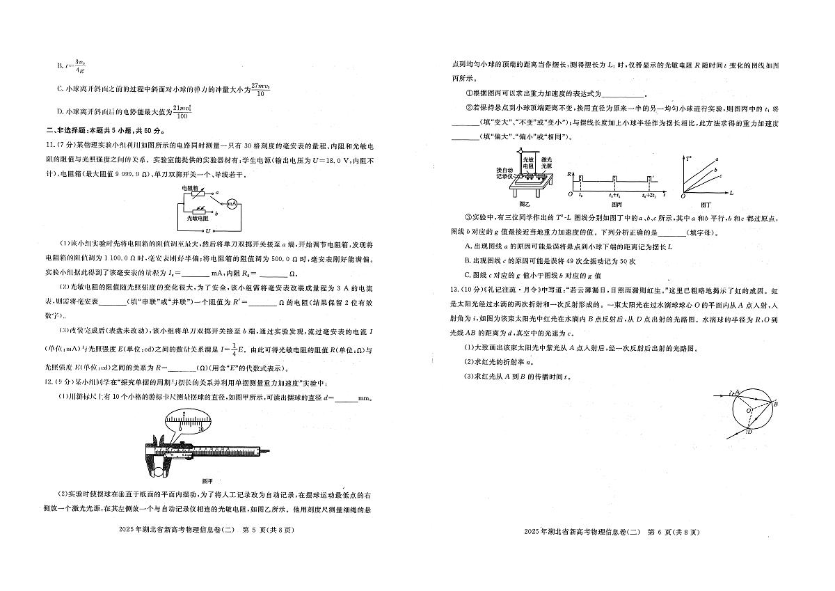 物理丨2025年湖北省新高考信息卷(二)试卷及答案第3页