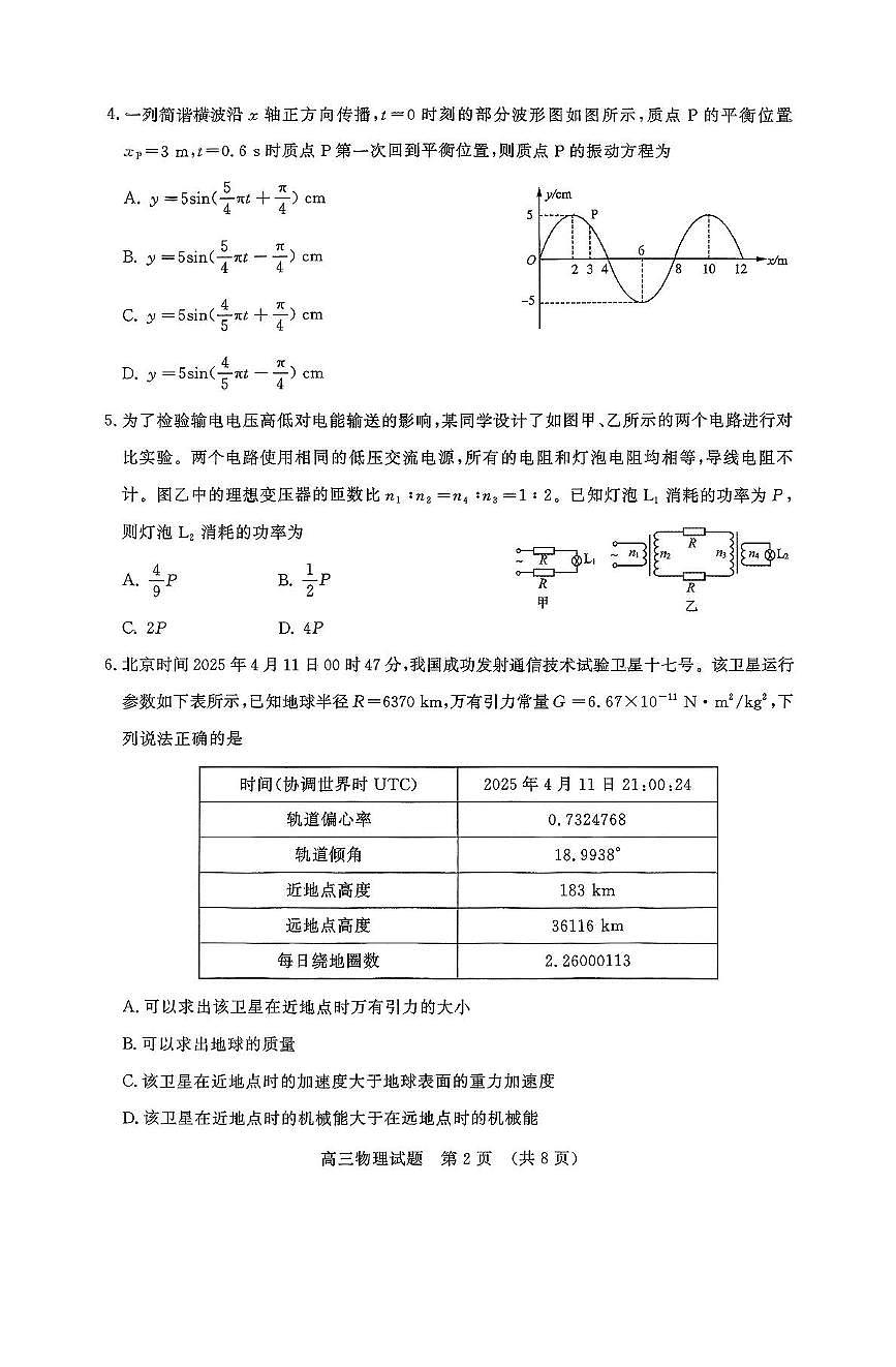 山东省济南市2025届高三下学期5月高考针对性训练(三模)物理 PDF版含答案第2页