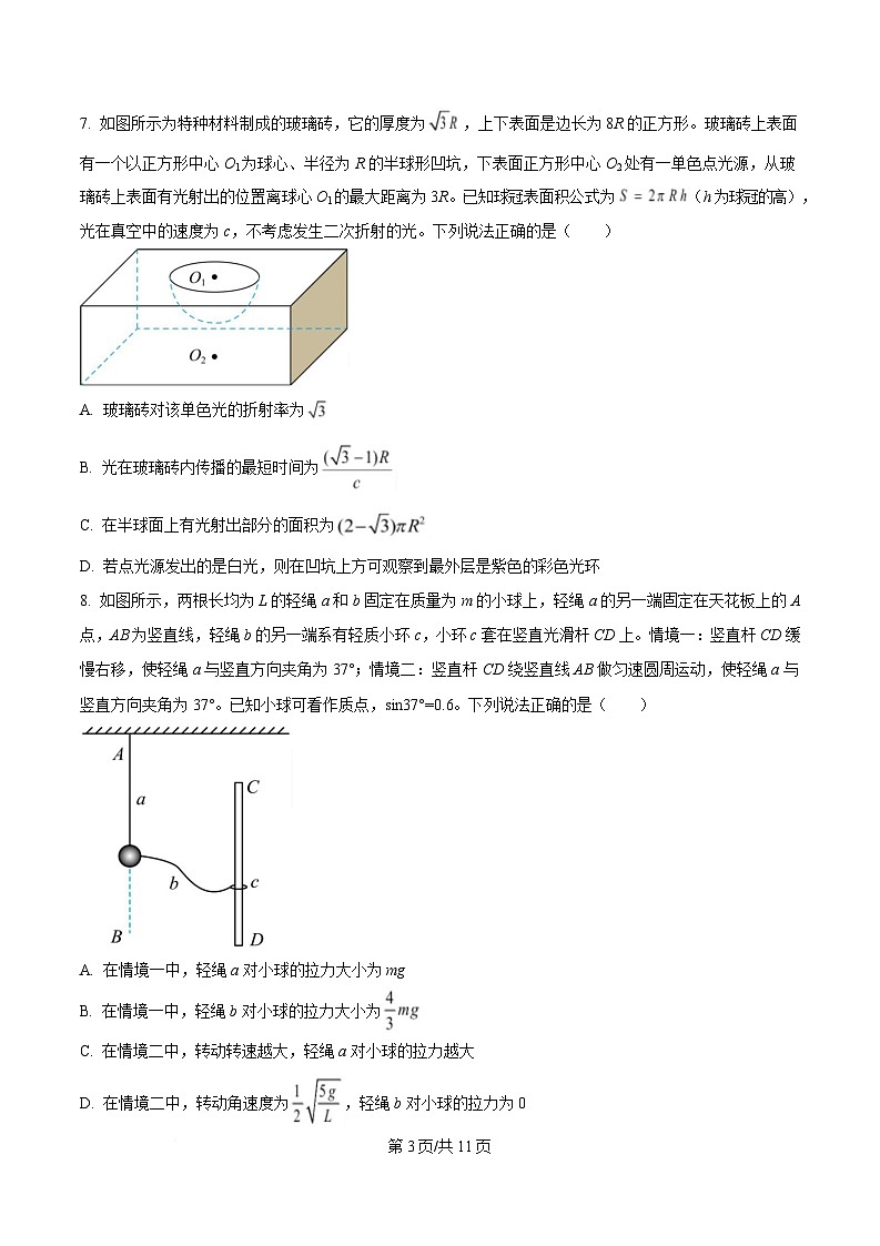 浙江省诸暨市2024-2025学年高三下学期5月适应性考试(二模)物理试题(原卷版)第3页