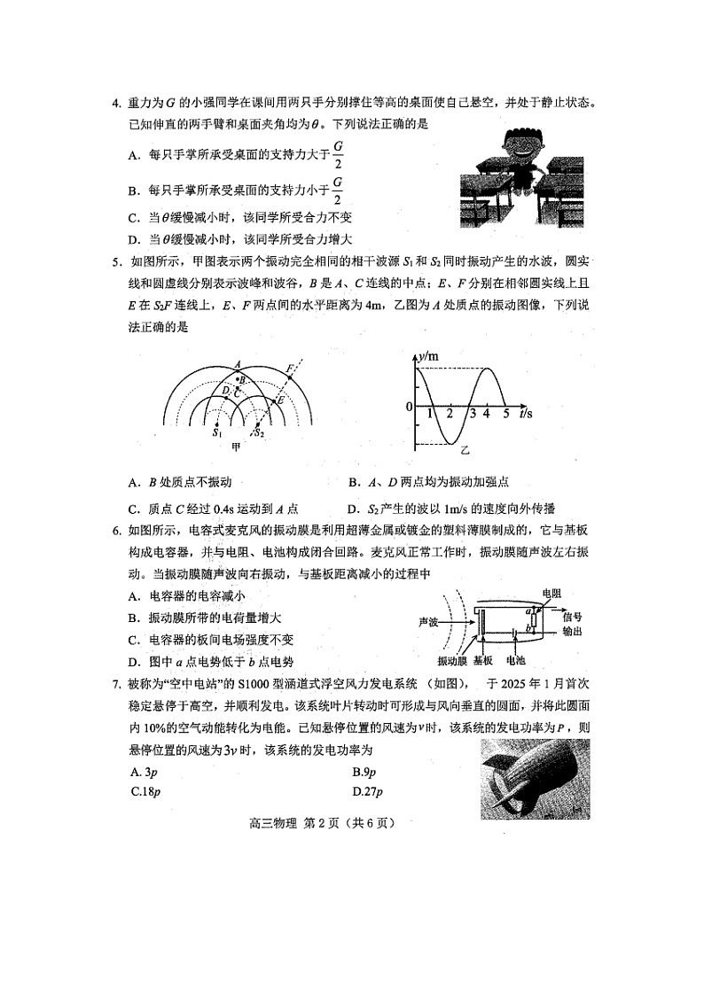 2025届辽宁省葫芦岛市高三下学期第二次模拟考试物理试卷第2页