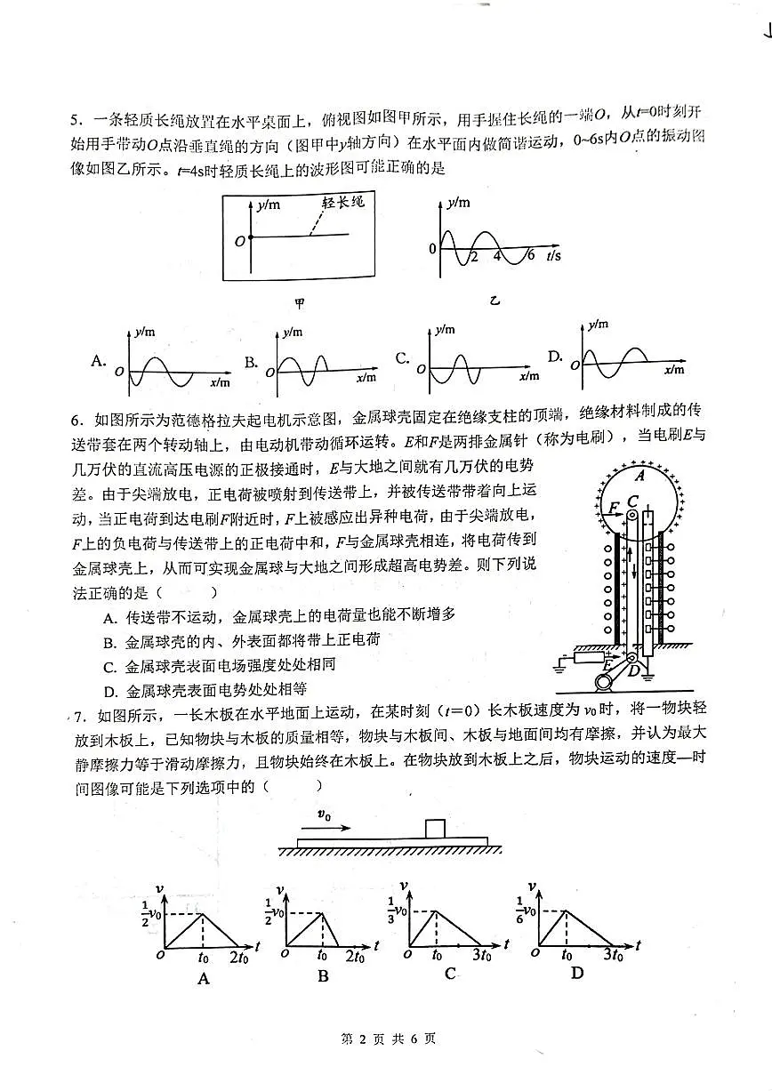 四川省绵阳中学2025届高三下学期高考适应性考试(一)物理 PDF版含答案第2页