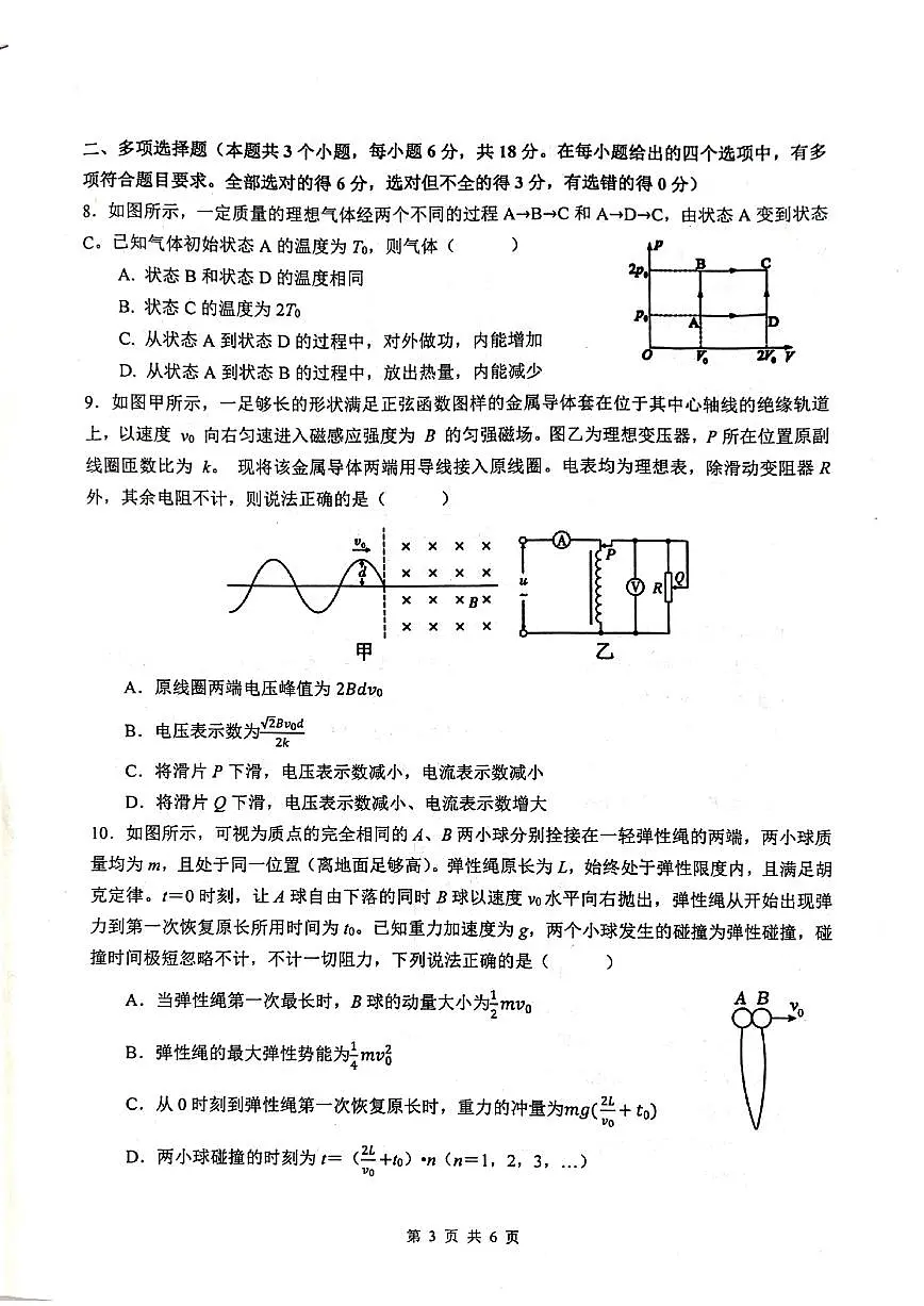 四川省绵阳中学2025届高三下学期高考适应性考试(一)物理 PDF版含答案第3页