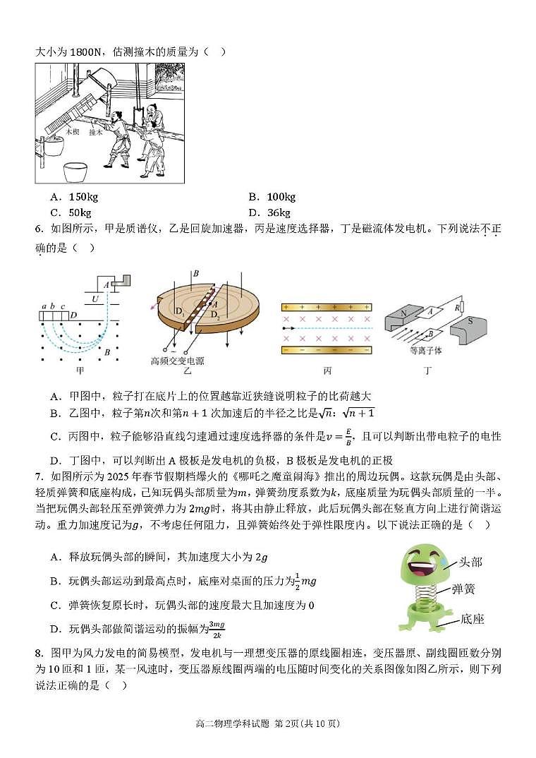 浙江省台金七校联盟2024-2025学年高二下学期5月期中联考物理试题(PDF版附答案)第2页