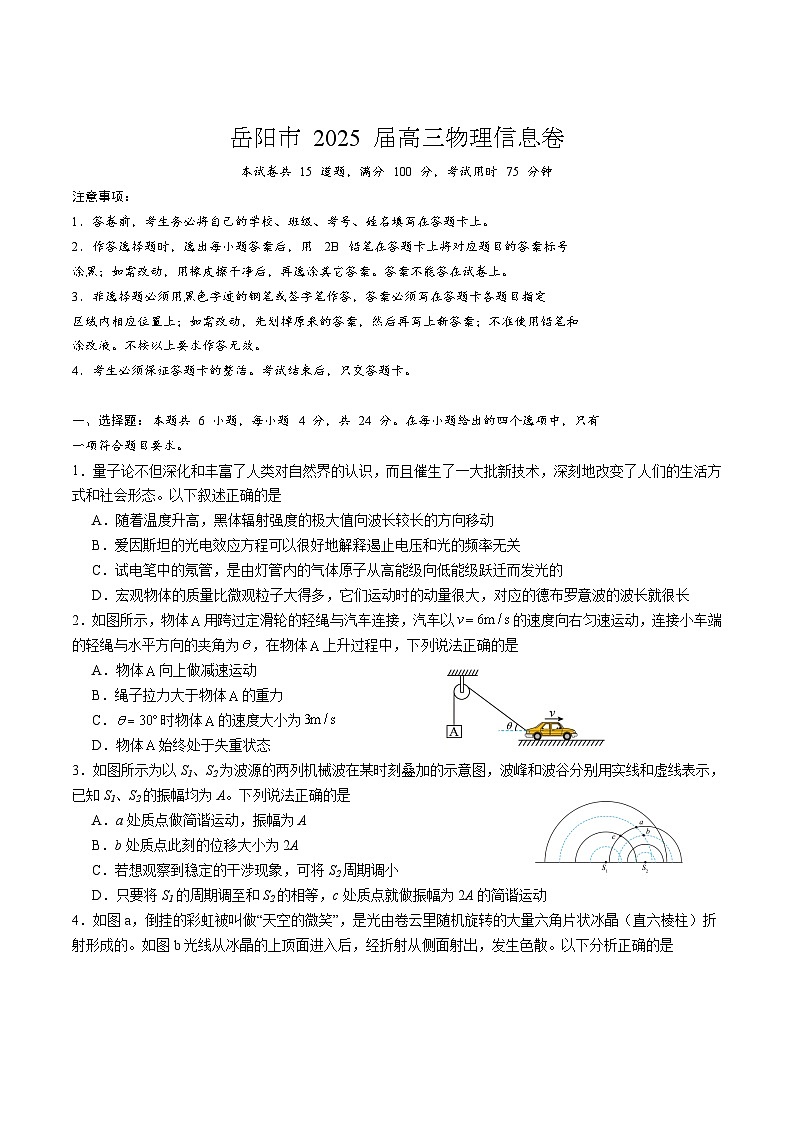 湖南省岳阳市2025届高三下学期考情信息卷(一)物理试题(Word版附答案)第1页