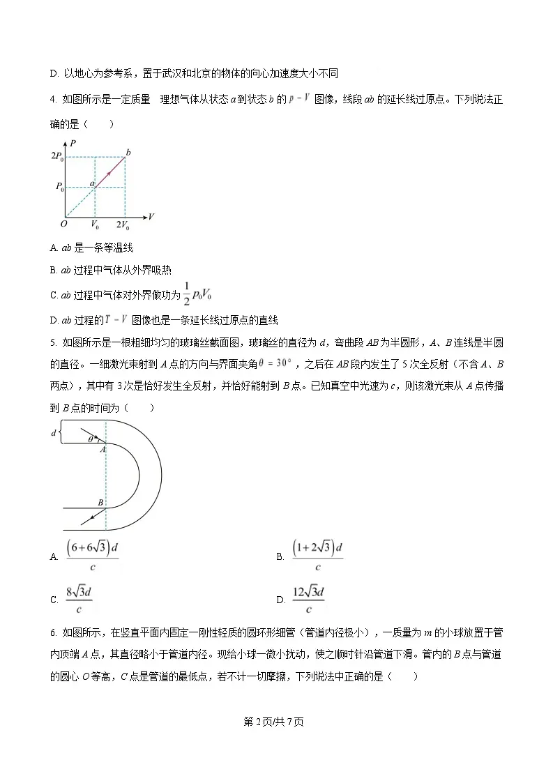 2025届湖北省武汉市武昌区高三下学期5月质量检测物理试卷(原卷版)第2页