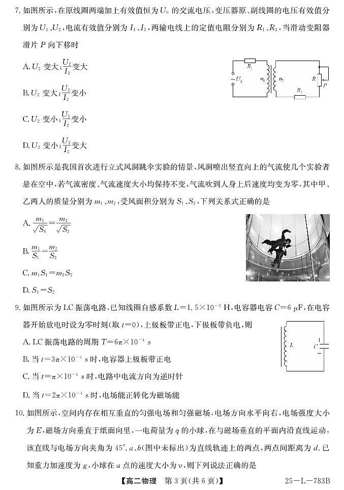 安徽省多校2024-2025学年高二下学期5月学情诊断检测物理试题(PDF版附解析)第3页