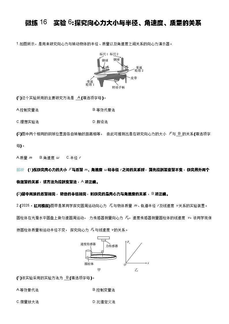 微练16 实验6探究向心力大小与半径、角速度、质量的关系第1页