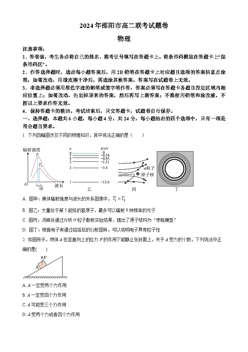 精品解析:湖南省邵阳市2023-2024学年高二下学期7月期末物理试题(原卷版)第1页