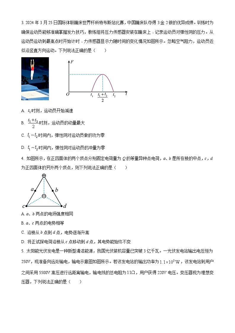 精品解析:湖南省部分学校2023-2024学年高二下学期期末联考物理试卷(原卷版)第2页