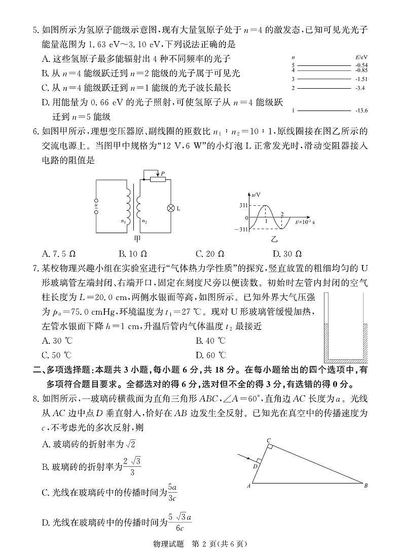 河南省青桐鸣2024-2025学年高二下学期5月大联考物理试卷(PDF版附解析)第2页