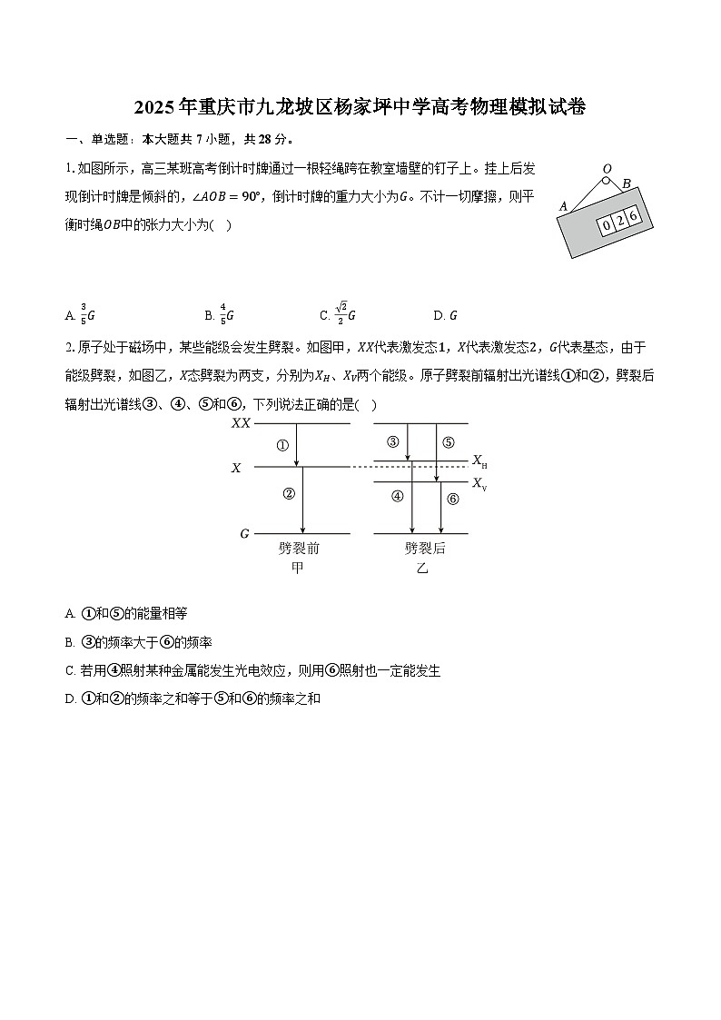 2025年重庆市九龙坡区杨家坪中学高考物理模拟试卷第1页