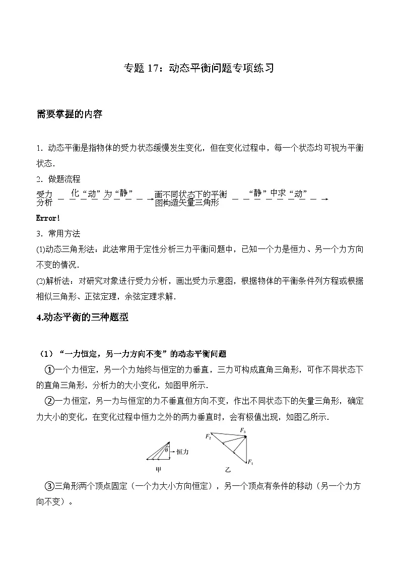 专题17:动态平衡问题 专项训练 - 2026届高考物理一轮复习备考第1页