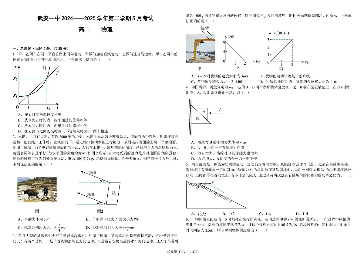 高二5月月考物理试卷及答案 高二5月考试物理试卷第1页