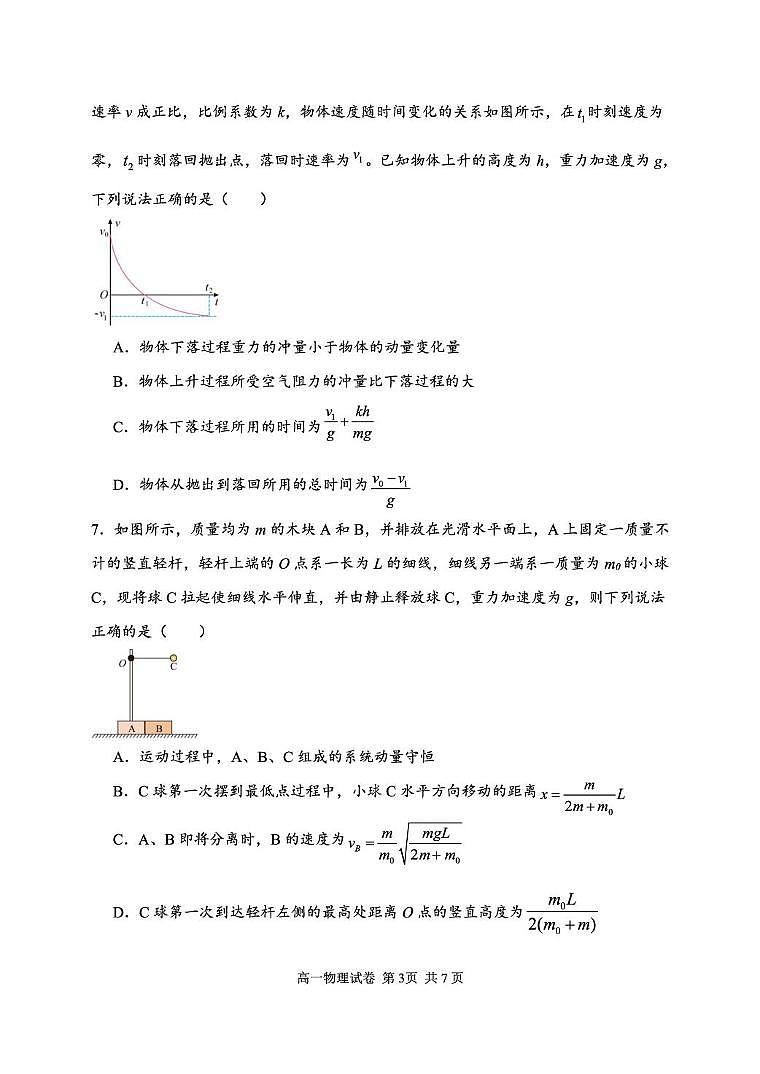 湖北武汉常青联合体2025年高一下学期6月期末考试物理试卷第3页