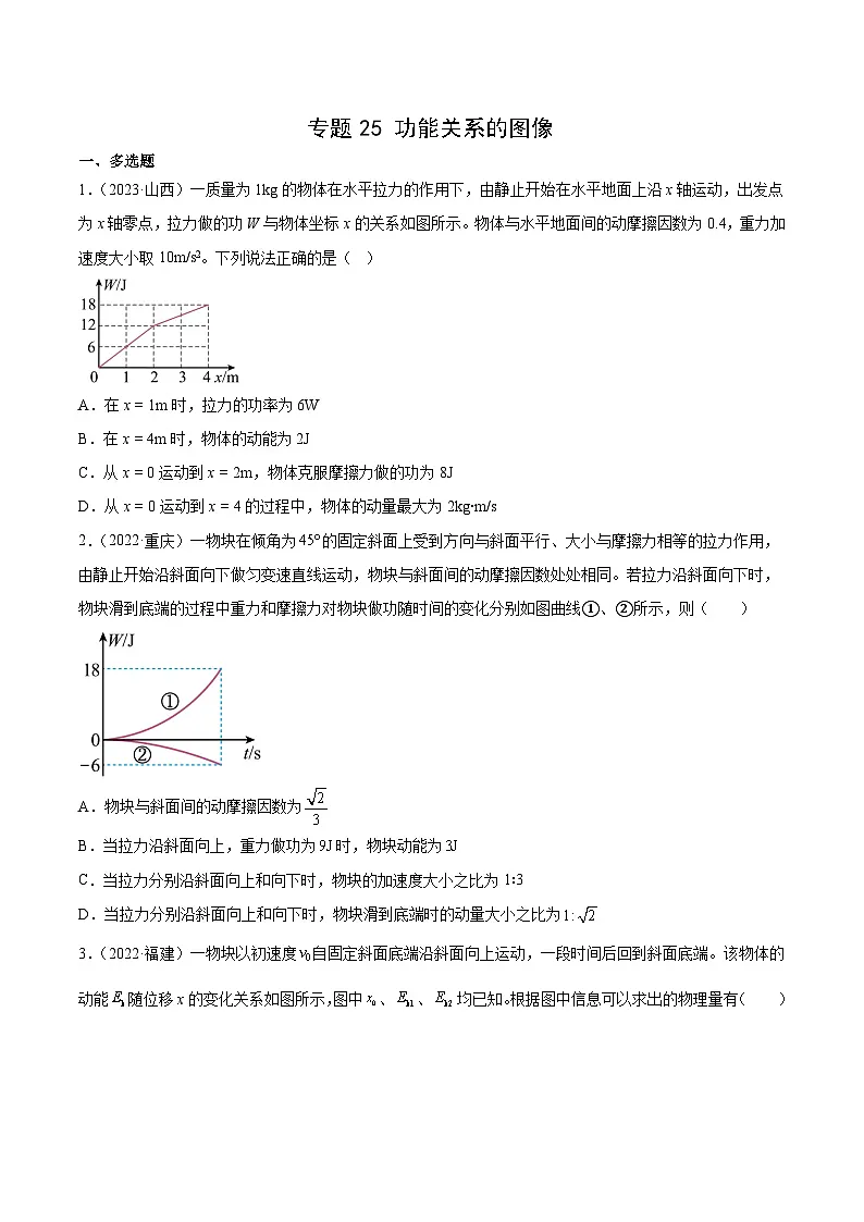 专题25 功能关系的图像(学生卷)-十年(2014-2023)高考物理真题分项汇编(全国通用)第1页