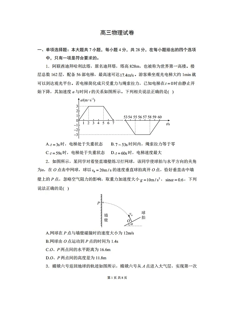 2025届河南省创新发展联盟高三下三模(图片版)物理试卷第1页
